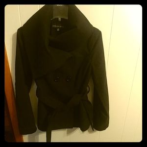 Black short pea coat with belt
